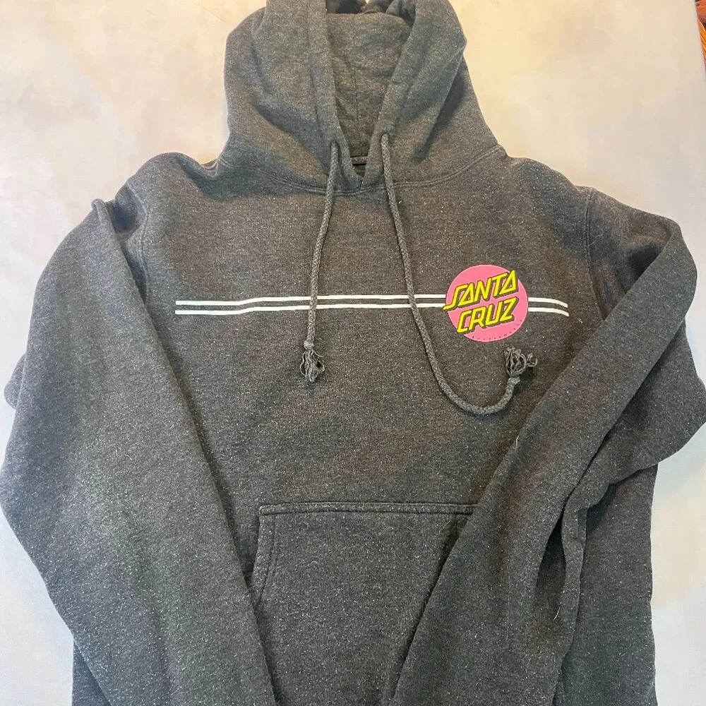Santa Cruz Heather Grey Pullover Hoodie Pink & Orange Logo Graphic - Picture 1 of 4